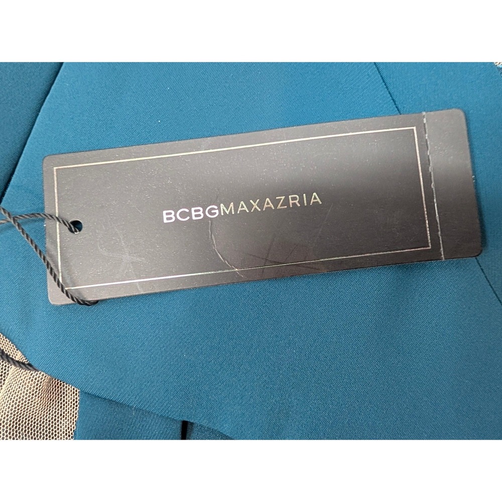 BCBGMAXAZRIA Tenzin Lace Pleated Cocktail Mini Dress Dark Teal Size 2 Party NWT - Picture 3 of 12